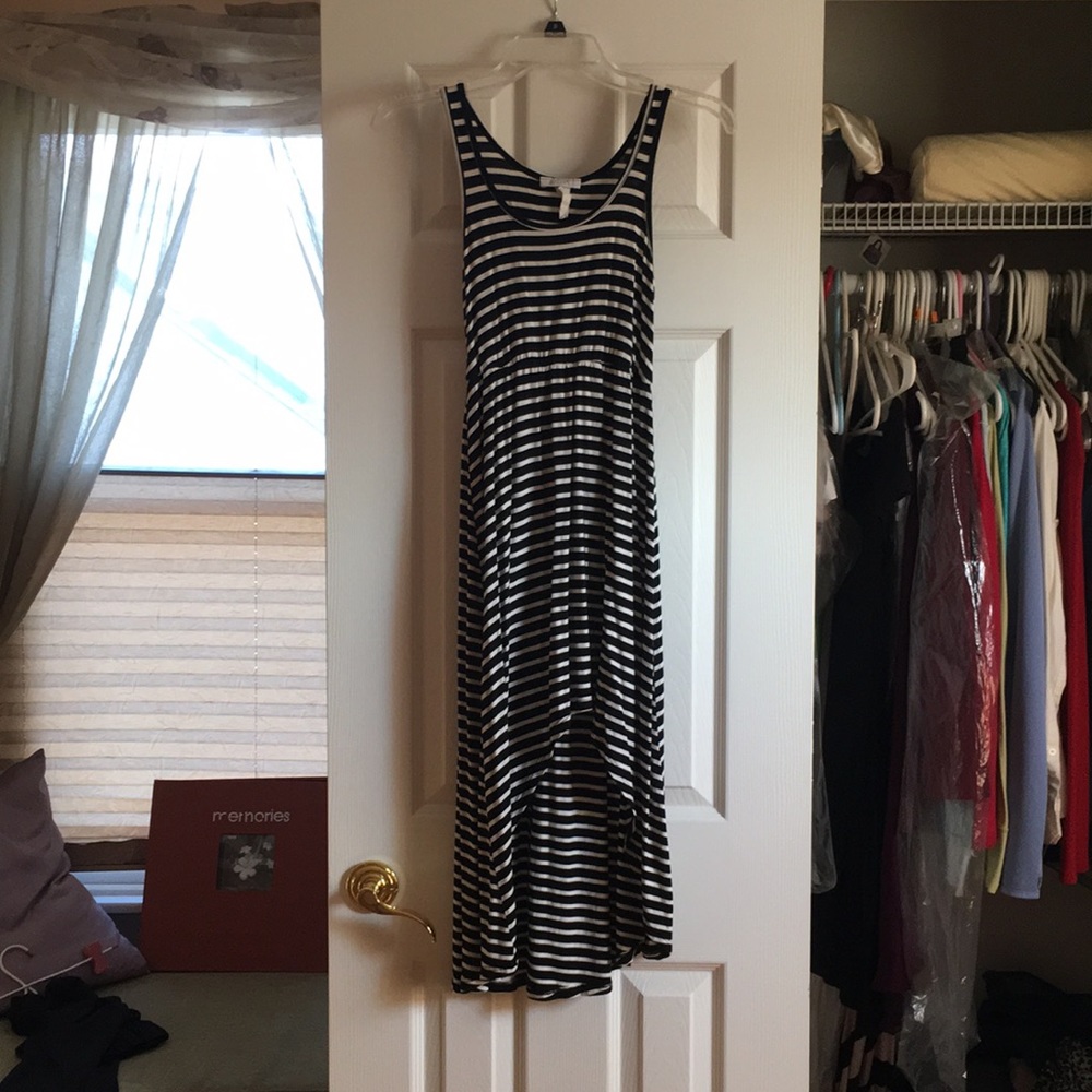 Black and White Striped High Low Dress